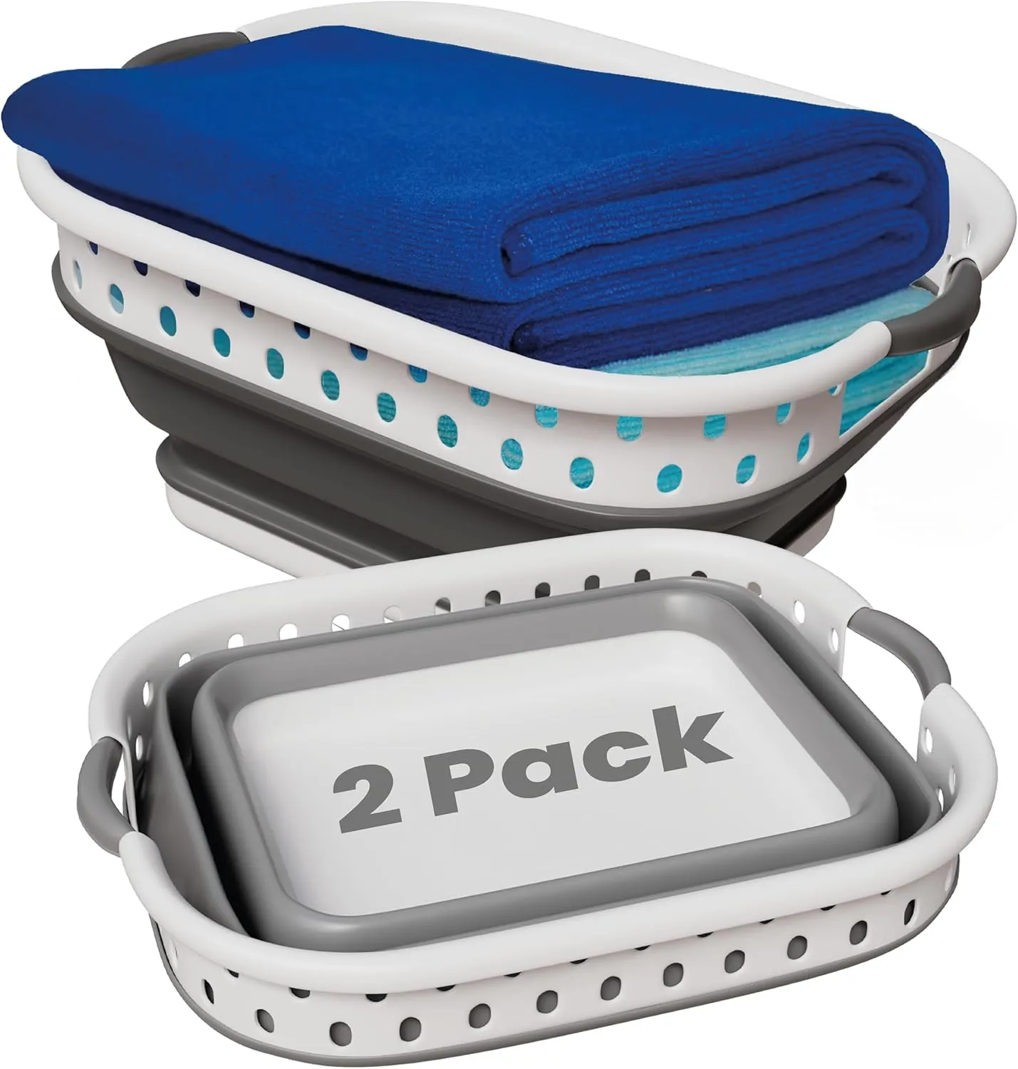 Ideality Shop Collapsible Laundry Baskets - Set of 2 Laundry Hamper 3 Handled Plastic Dirty Clothes Hamper Foldable Laundry Basket