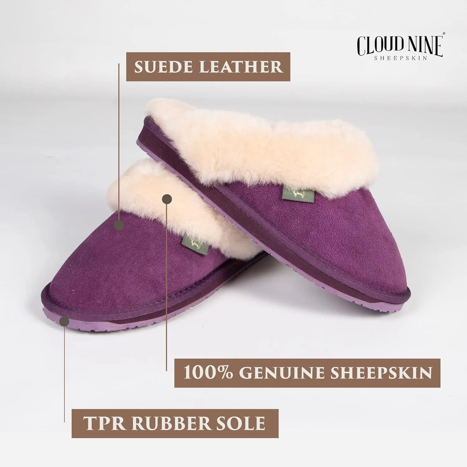 Indoor Outdoor Scuff House Slippers for Women - Genuine Sheepskin Slip-on Slippers