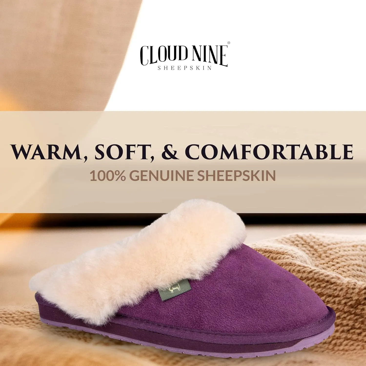 Indoor Outdoor Scuff House Slippers for Women - Genuine Sheepskin Slip-on Slippers