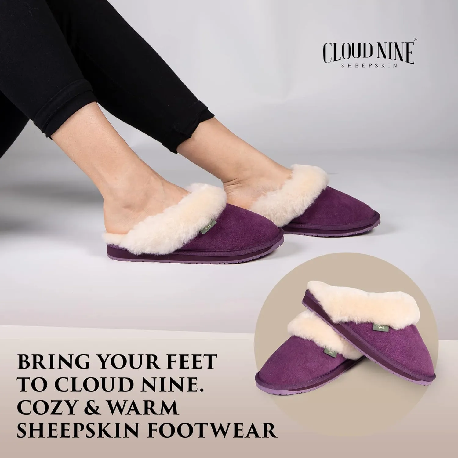 Indoor Outdoor Scuff House Slippers for Women - Genuine Sheepskin Slip-on Slippers