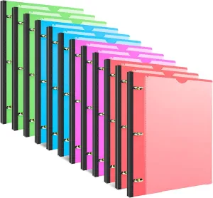 INFUN Telescoping 3 Ring Binder - 12 PCS, Flexible Round Binder with Customizable Front Cover and Clear Catalog Pocket, Holds 8.5x11 inch Paper