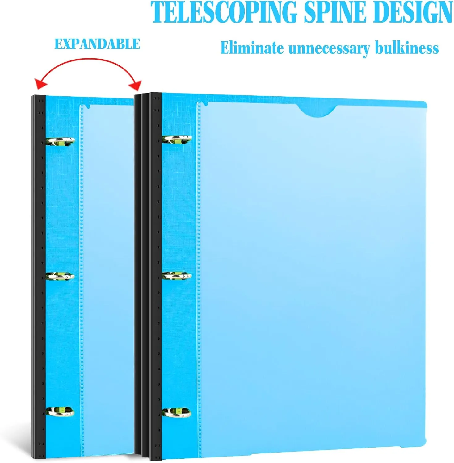 INFUN Telescoping 3 Ring Binder - 12 PCS, Flexible Round Binder with Customizable Front Cover and Clear Catalog Pocket, Holds 8.5x11 inch Paper