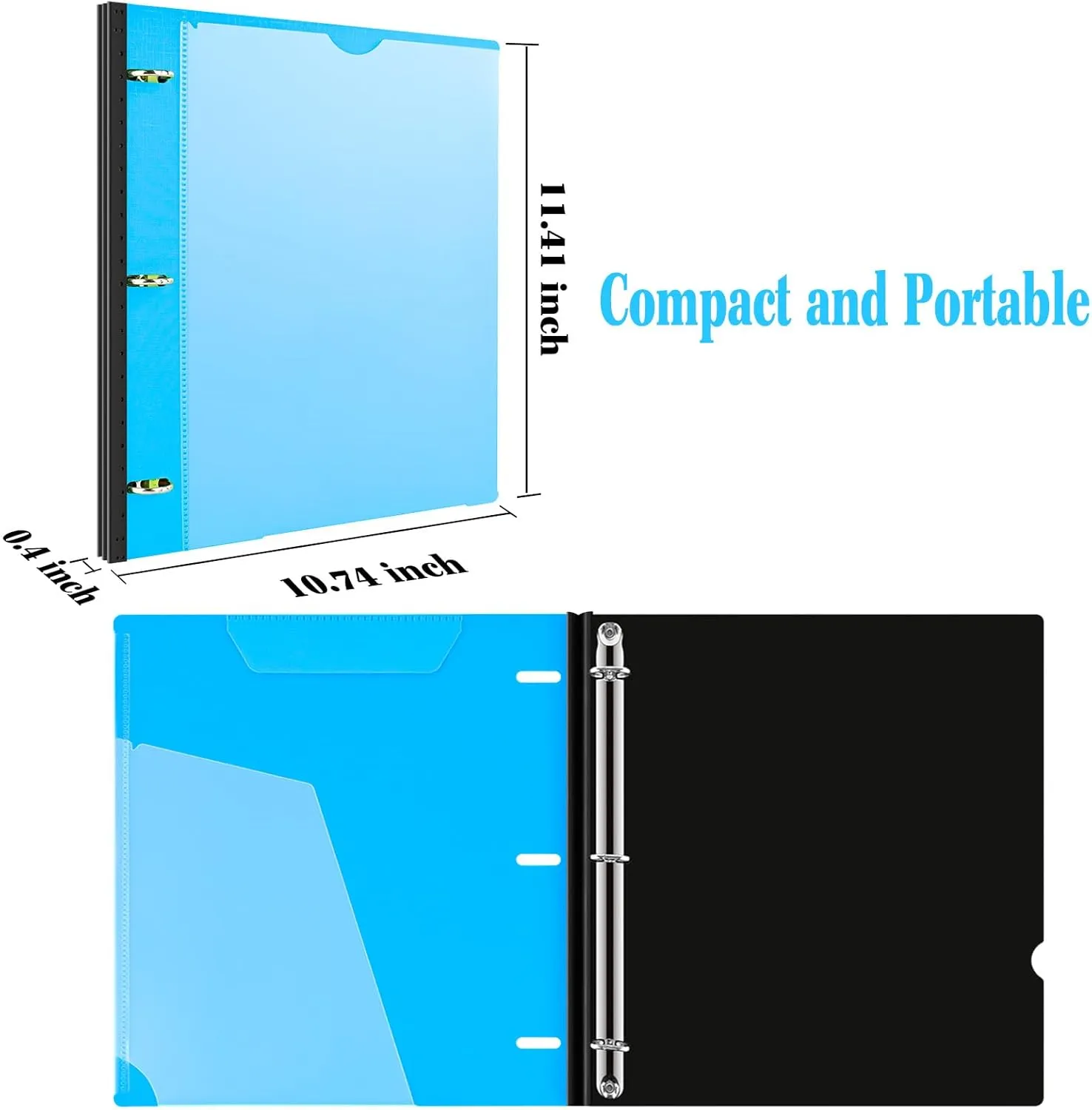 INFUN Telescoping 3 Ring Binder - 12 PCS, Flexible Round Binder with Customizable Front Cover and Clear Catalog Pocket, Holds 8.5x11 inch Paper