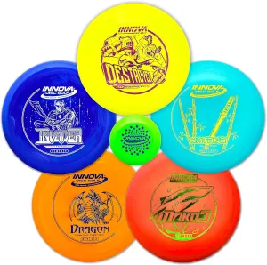 Innova Disc Golf Set 5 Disc Set Includes Disc Golf Driver, Mid-Range, Disc Golf Putter Star Destroyer, DX Dragon, Disc Golf Discs, PDGA Approved Colors Will Vary