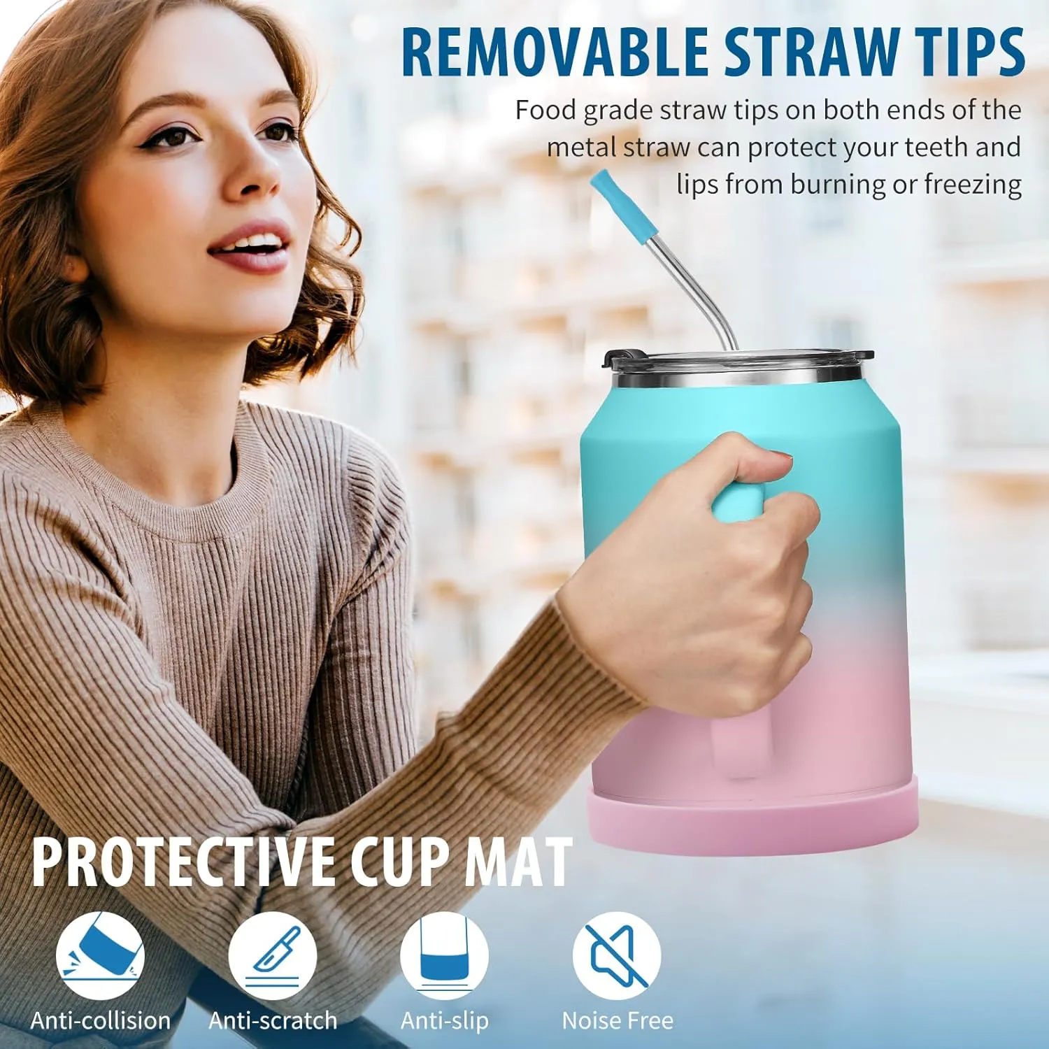 Insulated Tumbler with Lid and Straw - 50 oz Coffee Mugs w/Handle, Silicone Water Bottle Boot, Wide Mouth Stainless Steel Large Flask Jug, Office Home Work Travel Cup Keep Cold 36 Hrs