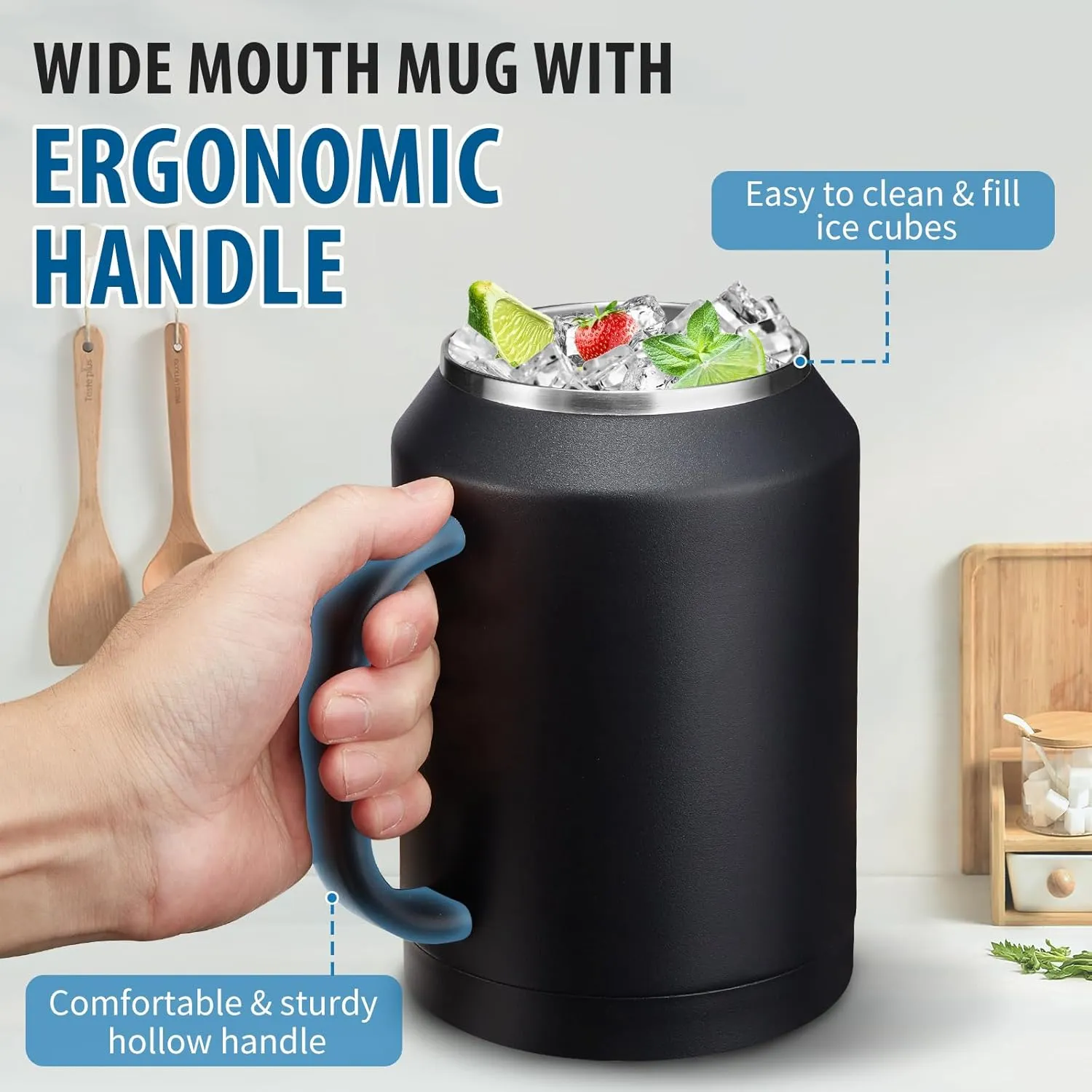Insulated Tumbler with Lid and Straw - 50 oz Coffee Mugs w/Handle, Silicone Water Bottle Boot, Wide Mouth Stainless Steel Large Flask Jug, Office Home Work Travel Cup Keep Cold 36 Hrs