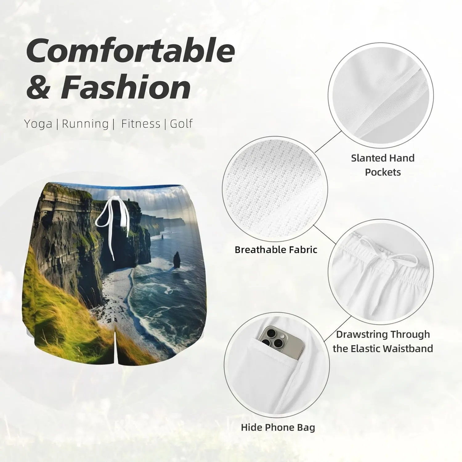 Ireland Outdoors County Clare The Cliffs Women's Lightweight Hiking Cargo Shorts Quick Dry Athletic Shorts