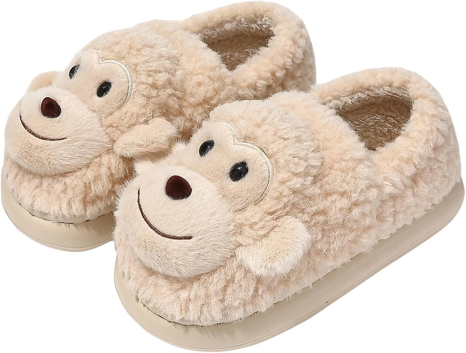 JadeRich Women Men Cartoon Monkey Slippers Soft Fleece Warm Non-Slip Heel Covering Cushioned House Shoes Indoor Outdoor