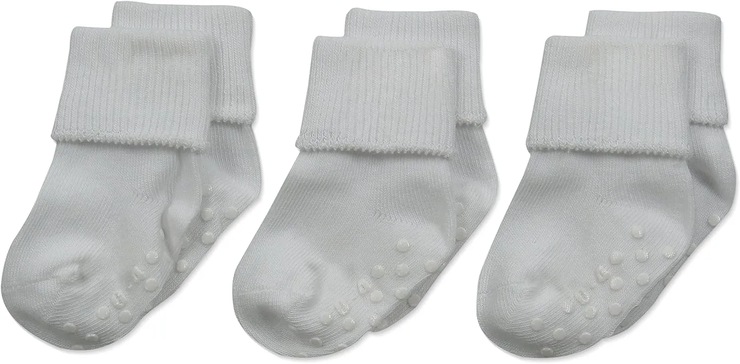Jefferies Socks Unisex Baby Organic Cotton Non-Skid Turn Cuff Socks 3 Pair Pack