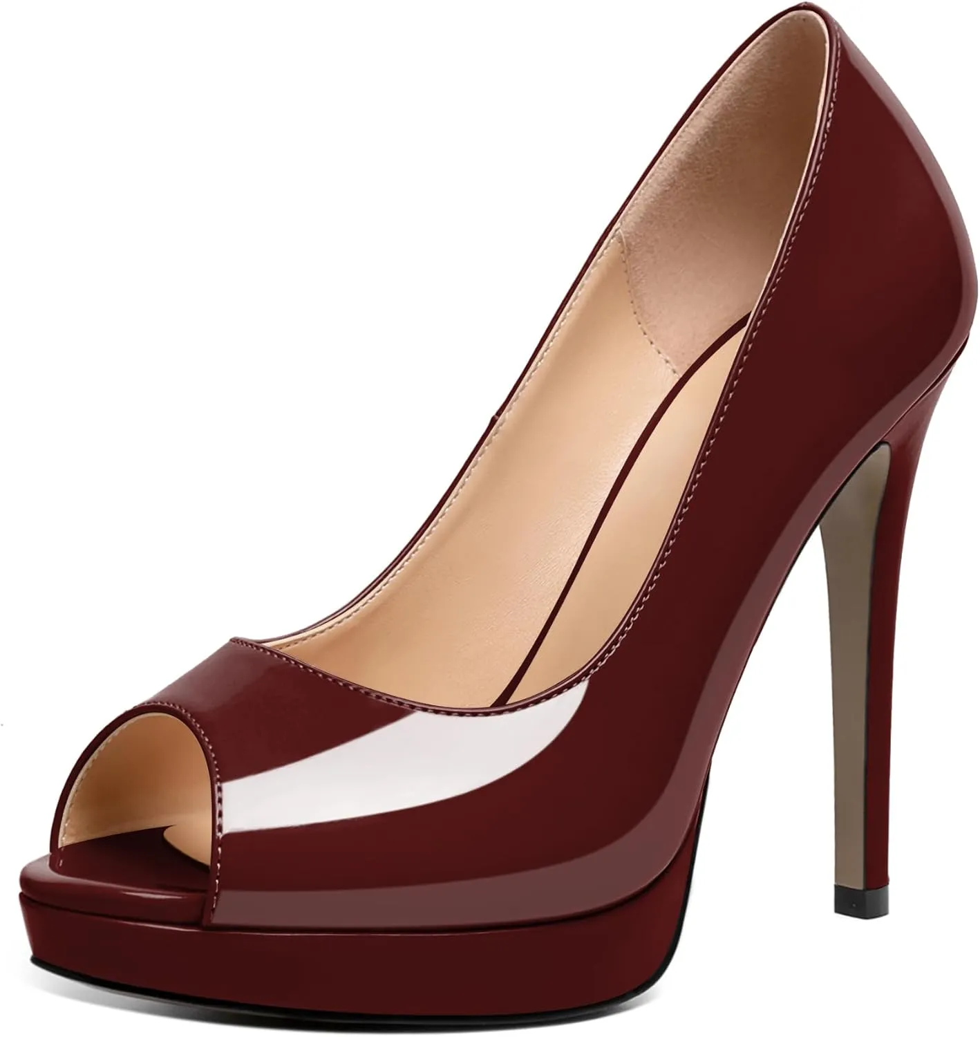 Joseywade Platform Stiletto Heels Peep Toe High Heel Pumps Women's 5 Inch Party Dance Dressy Slip On Shoes