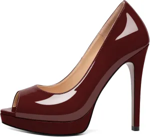 Joseywade Platform Stiletto Heels Peep Toe High Heel Pumps Women's 5 Inch Party Dance Dressy Slip On Shoes