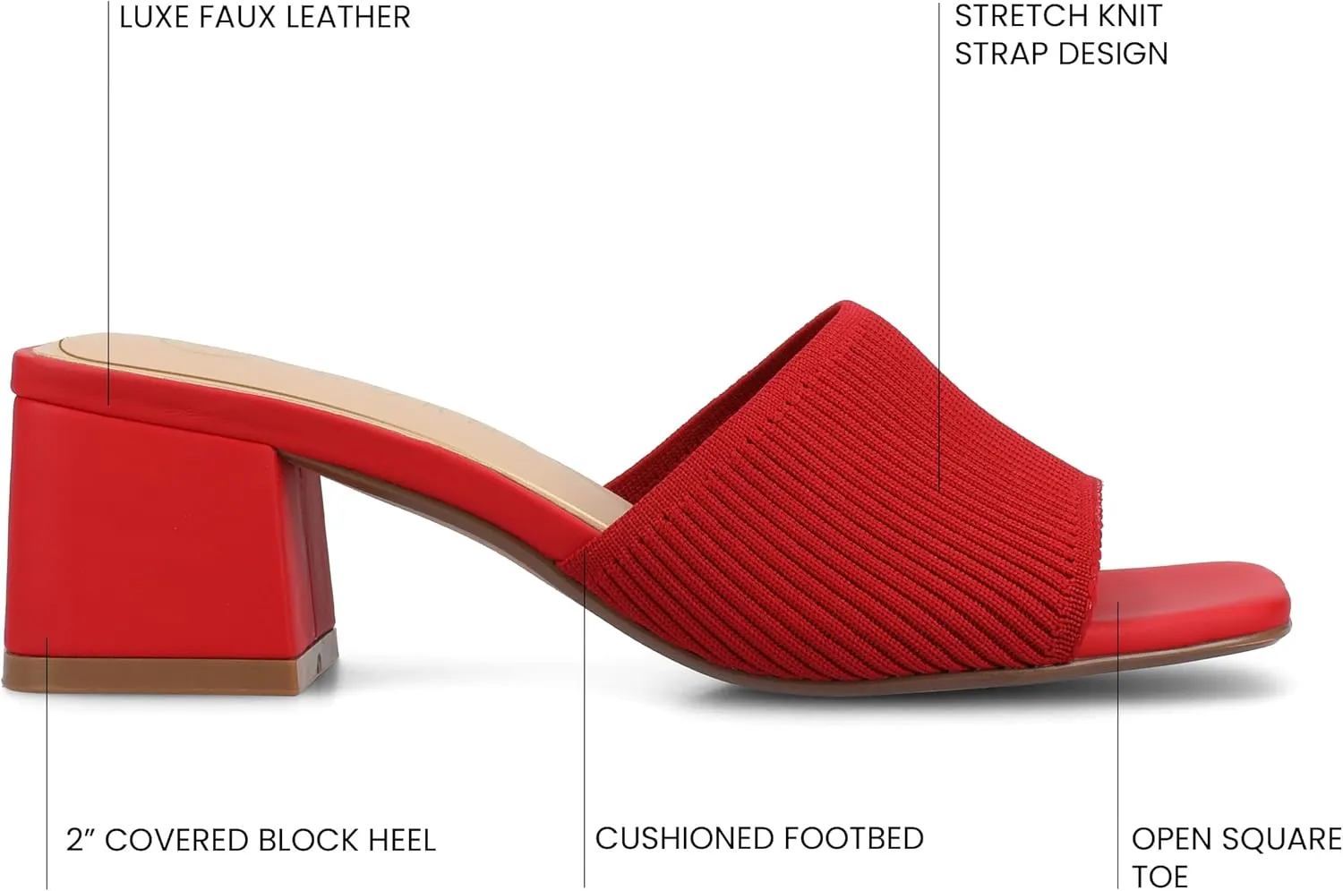Journee Collection Womens Shilin Stretch Knit Dress Sandals Cushioned Slip On Block Heel Open Square Toe Spring Summer