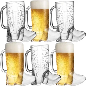 JoyServe Cowboy Boot Cups - (Pack of 6) 17oz Cowboy and Cowgirl Drink Mugs, Reusable BPA-Free Plastic Mug with Handle for Western Themed Rodeo Birthday Party Decorations and Supplies