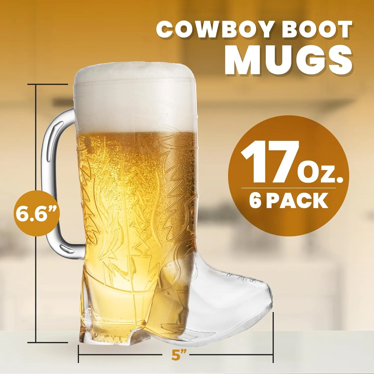 JoyServe Cowboy Boot Cups - (Pack of 6) 17oz Cowboy and Cowgirl Drink Mugs, Reusable BPA-Free Plastic Mug with Handle for Western Themed Rodeo Birthday Party Decorations and Supplies