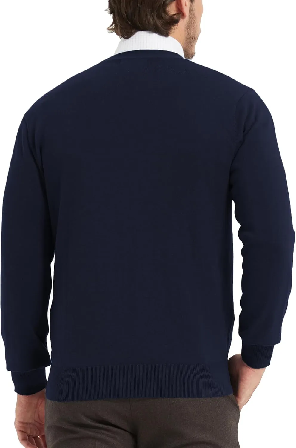 Kallspin Men’s Pure Cotton Cardigan Sweater V-Neck Button Down Cardigan Lightweight Knitwear with Pockets