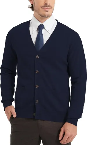 Kallspin Men’s Pure Cotton Cardigan Sweater V-Neck Button Down Cardigan Lightweight Knitwear with Pockets