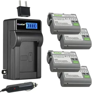 Kastar 4-Pack EN-EL15a Battery and LCD AC Charger Compatible with Nikon EN-EL15 EN-EL15a EN-EL15b MH25, Nikon Battery Grip MB-D11, MB-D12, MB-D14, MB-D15, MB-D16, MB-D18