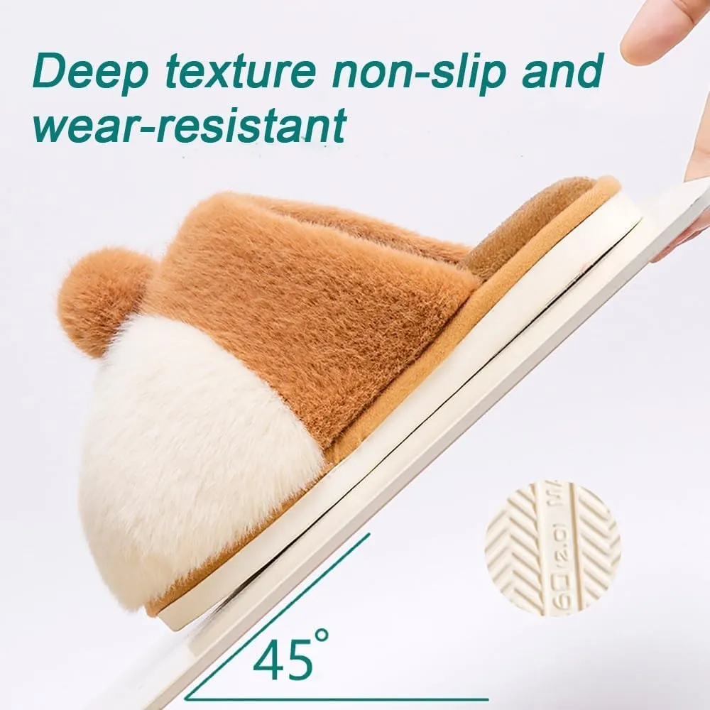 Kawaii Slippers For Women Men Wool Lined House Slippers Plush Slip-On House Slippers Cute Animal Slippers Slip On Anti-Skid Sole Slippers