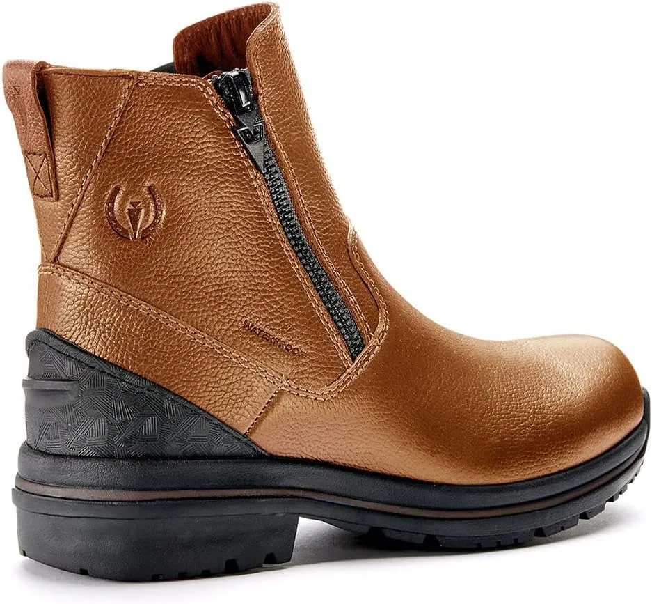 Kerrits Woodstock Waterproof Barn Boot – Durable Leather Women's Barn Work Boots, Wide Footbed, Front Zip, 1" Heel