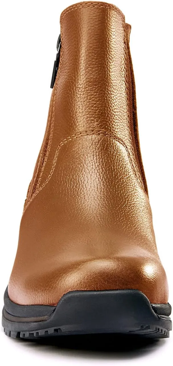 Kerrits Woodstock Waterproof Barn Boot – Durable Leather Women's Barn Work Boots, Wide Footbed, Front Zip, 1" Heel
