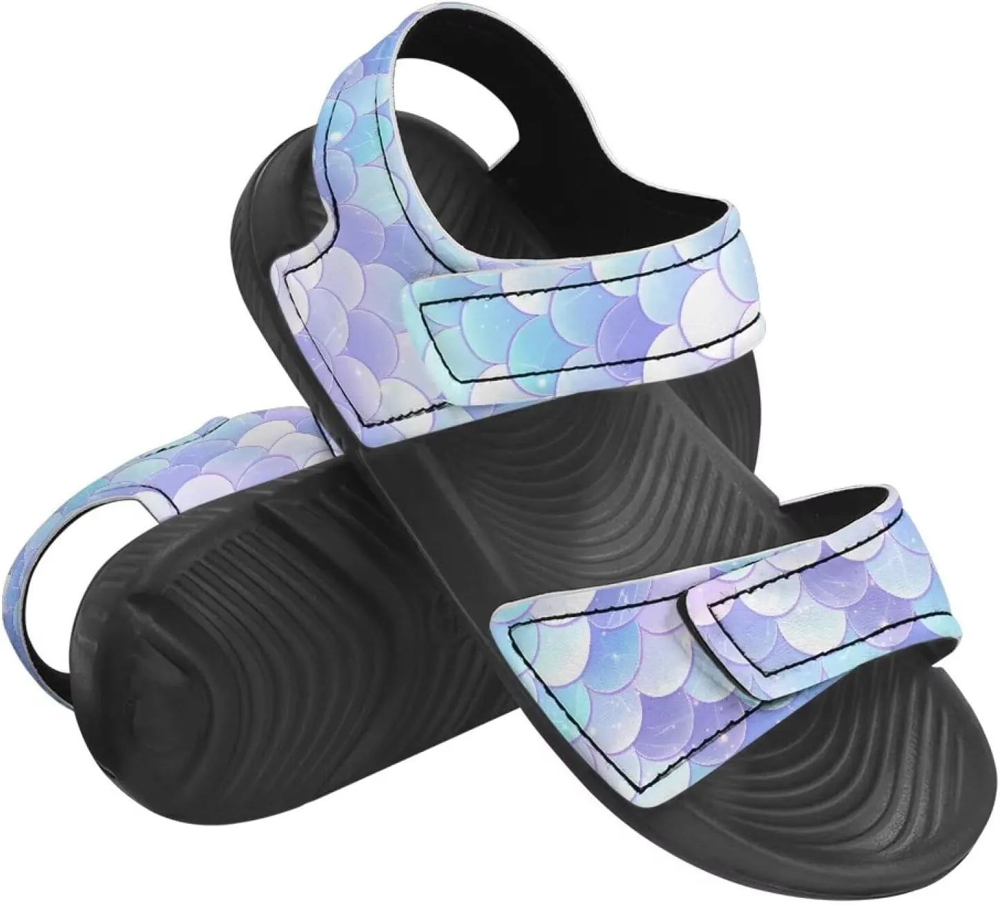 Kids Double Buckle Sandals Fashion Lightweight Non Slip Slides Shoe with Arch Support for Toddler Little Kids Black Sole