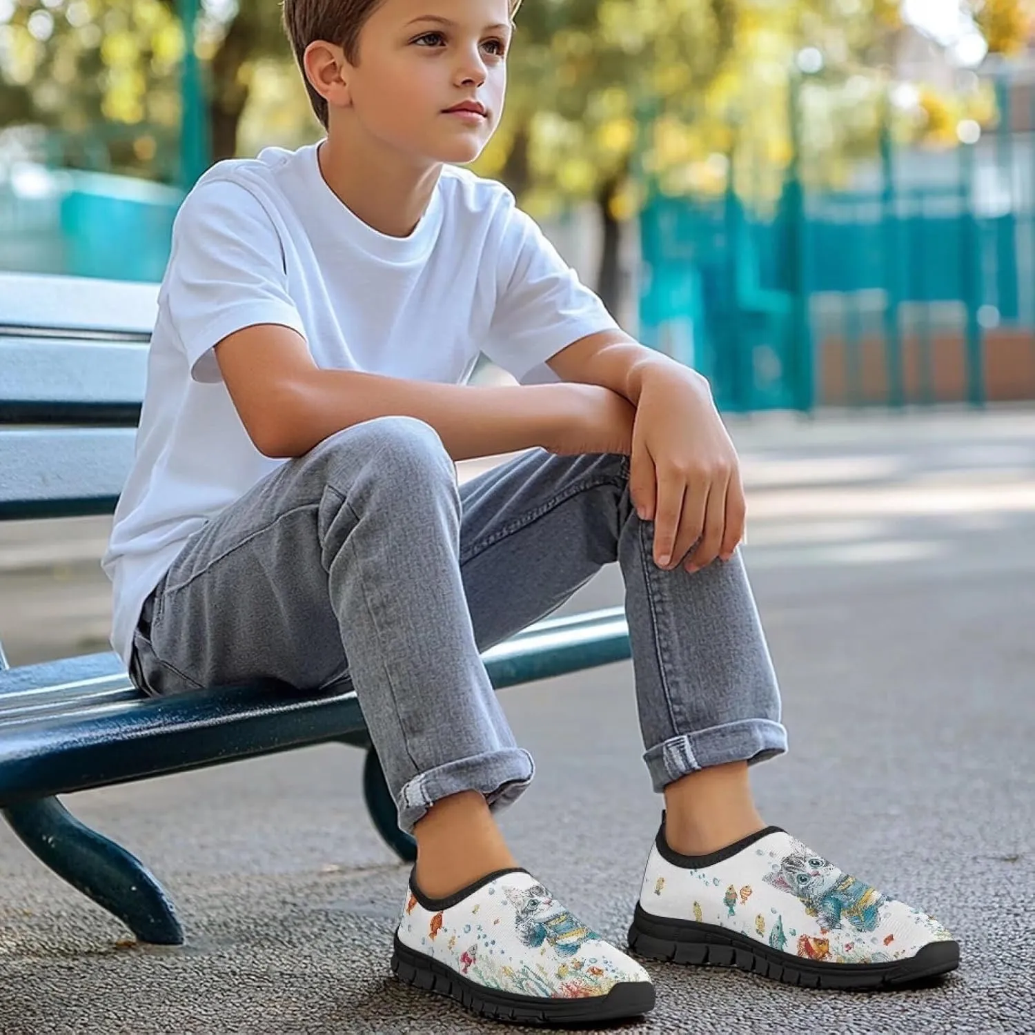 Kids Tennis Shoes Boys Girls Soft Slip On Loafers Lightweight Non Slip Casual Walking Shoe Outdoor Athletic Sneakers Black Sole Size 11-15