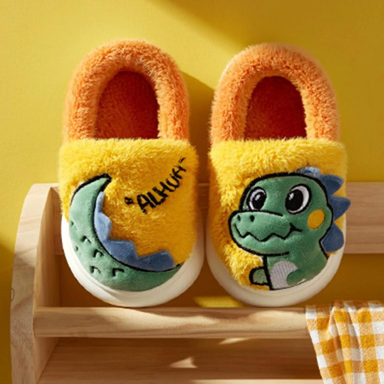 Kids Warm Slippers for House : Fur Lined Cartoon Animal Winter Indoor Slippers for Toddler Boys Girls Cute Fluffy Slip On Non-slip Shoes