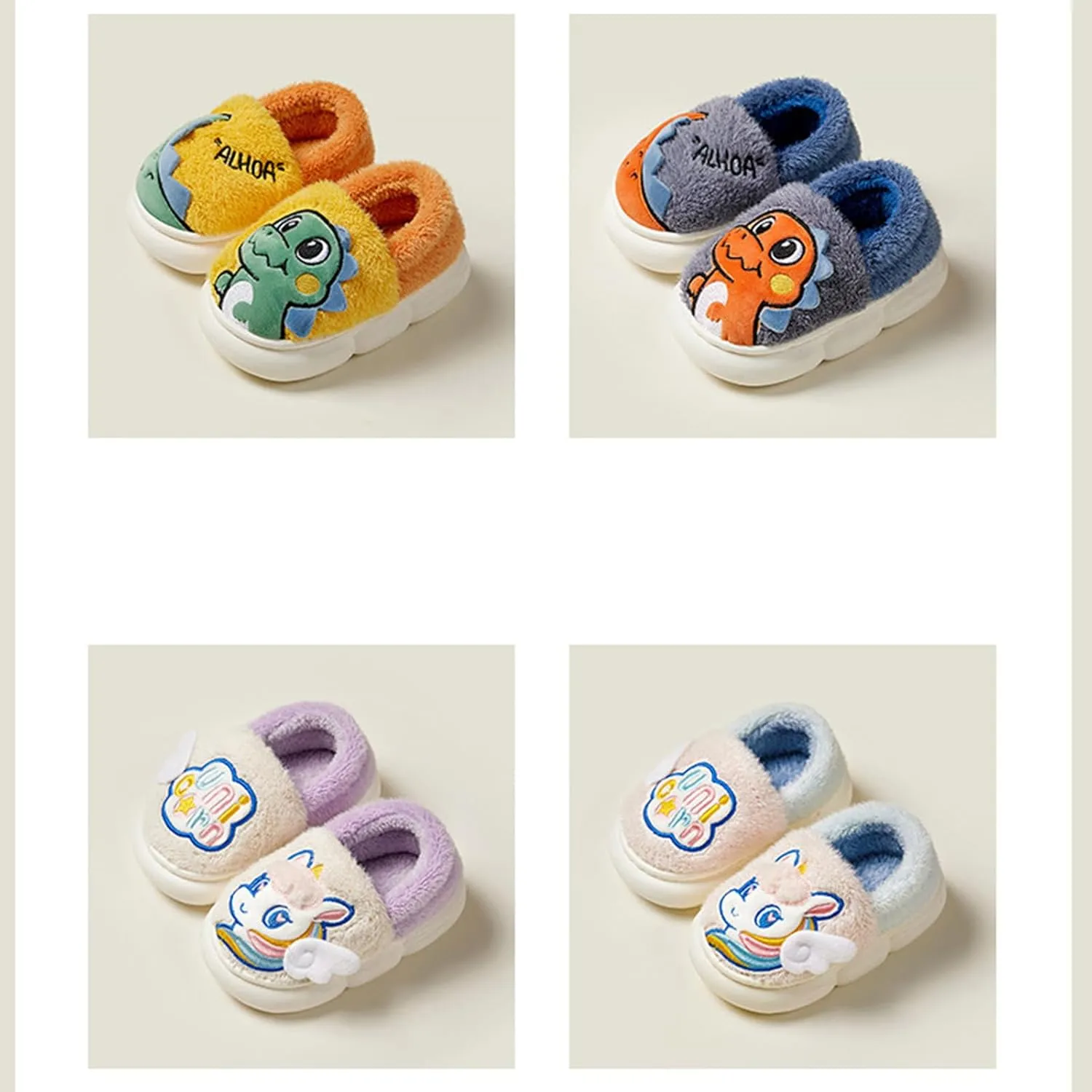 Kids Warm Slippers for House : Fur Lined Cartoon Animal Winter Indoor Slippers for Toddler Boys Girls Cute Fluffy Slip On Non-slip Shoes