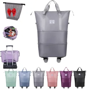 Klarson Expandable Bag, Klarson Expandable Bag with Wheels, Foldable Suitcase without Handle, Waterproof & Wear-Resistant (Gray)