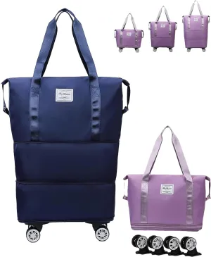 Klarson Expandable Bag with Wheels, Klarson Travel Bag, Collapsible Luggage with Wheels (Dark Blue)