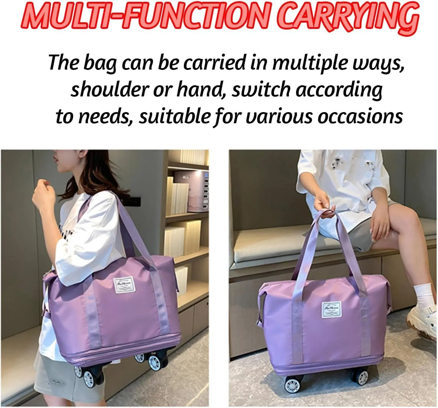 Klarson Expandable Bag with Wheels, Klarson Travel Bag, Collapsible Luggage with Wheels (Fuchsia)