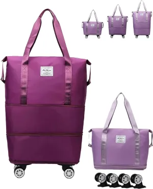Klarson Expandable Bag with Wheels, Klarson Travel Bag, Collapsible Luggage with Wheels (Fuchsia)