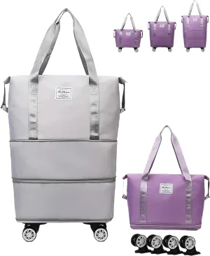 Klarson Expandable Bag with Wheels, Klarson Travel Bag, Collapsible Luggage with Wheels (Gray)