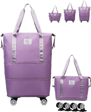Klarson Expandable Bag with Wheels, Klarson Travel Bag, Collapsible Luggage with Wheels (Purple)