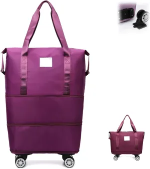 Klarson Expandable Bag With Wheels,Klarson Travel Bag,Klarson Duffle Bag,Foldable Duffle Bag With Wheels,Collapsible Luggage With Wheels,Collapsible Luggage,Foldable Suitcase (Wine Red)