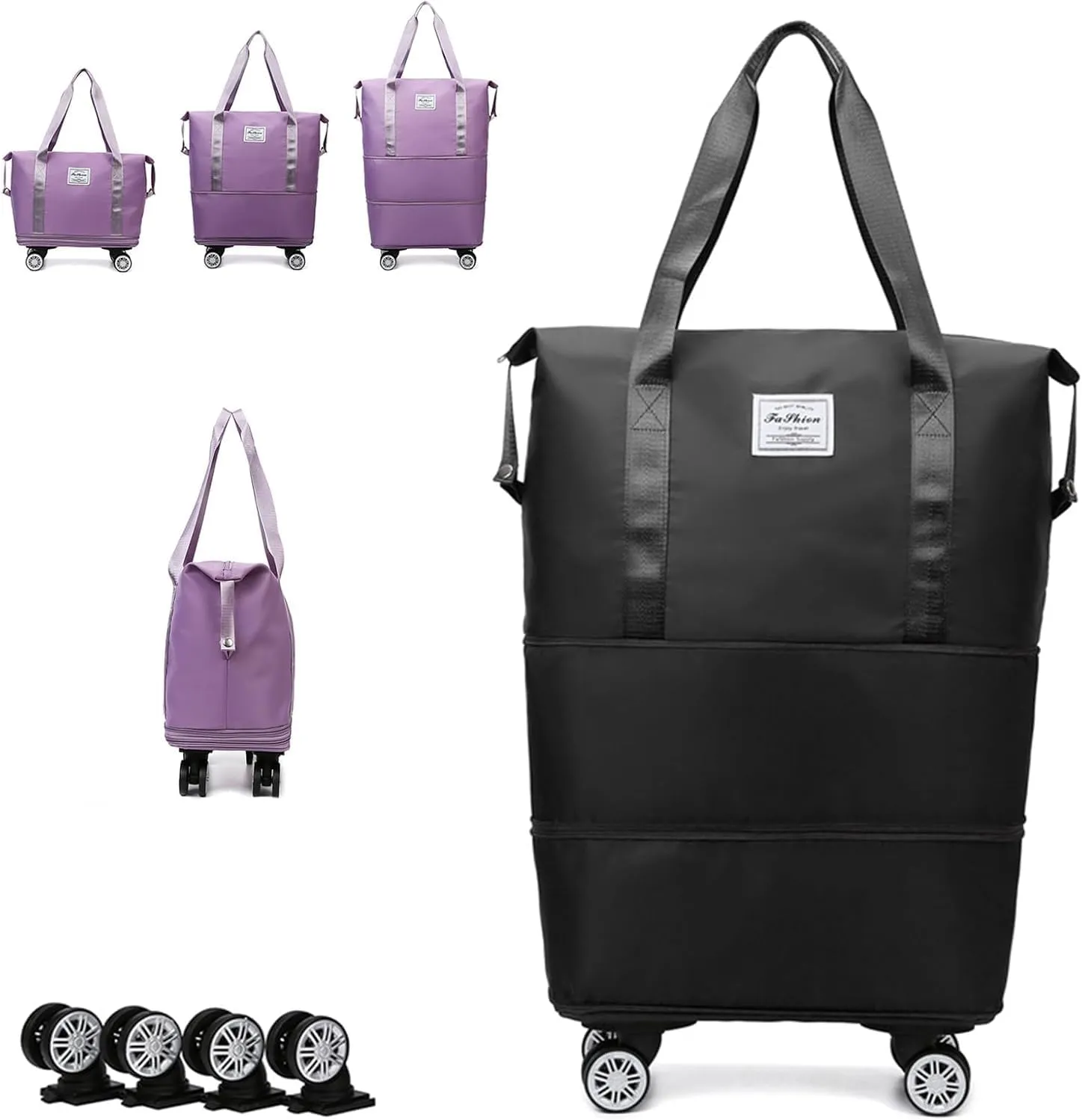 Klarson Expandable Bag with Wheels,Lightweight Durable Foldable Rolling Duffle Bag,Large Weekend Bag Suitcase