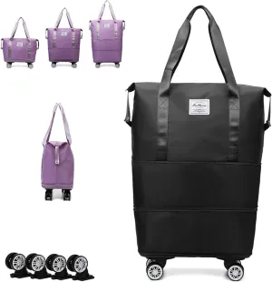 Klarson Expandable Bag with Wheels,Lightweight Durable Foldable Rolling Duffle Bag,Large Weekend Bag Suitcase
