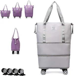 Klarson Expandable Bag with Wheels,Lightweight Durable Foldable Rolling Duffle Bag,Large Weekend Bag Suitcase
