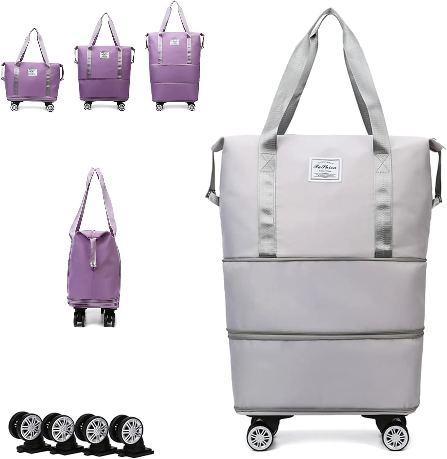 Klarson Expandable Bag with Wheels,Lightweight Durable Foldable Rolling Duffle Bag,Large Weekend Bag Suitcase