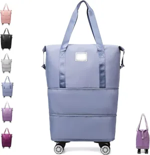 Klarson Expandable Bag with Wheels,Lightweight Durable Rolling Duffle Bag with Wheels,Foldable Suitcase Without Handle with Wheels (Blue,One Size)