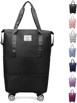 Klarson Expandable Bag with Wheels,Scratch Expandable Travel Duffle Bag with Wheels,Foldable Suitcase Without Handle(Black)