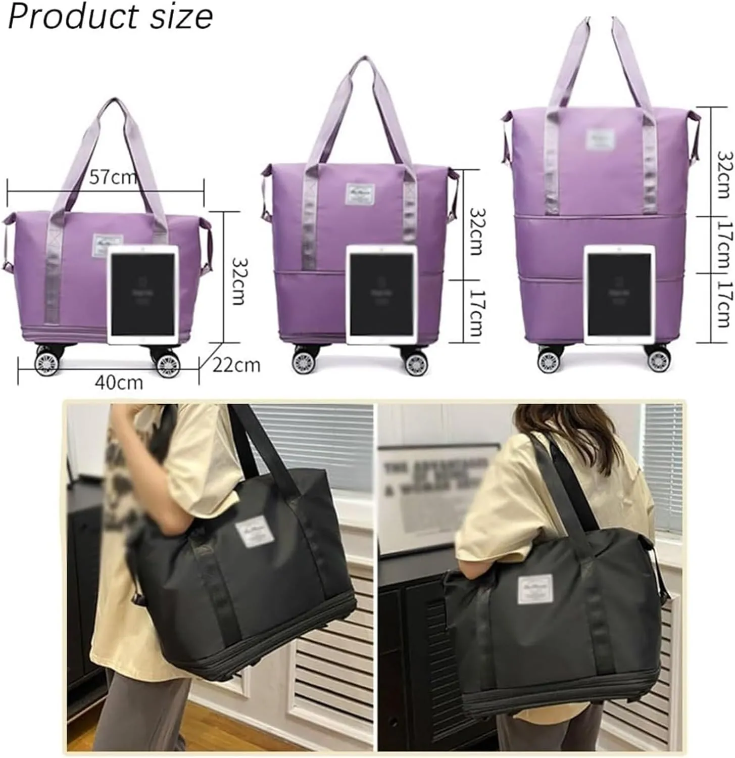 Klarson Expandable Bag with Wheels,Scratch Expandable Travel Duffle Bag with Wheels,Foldable Suitcase Without Handle(Pink)