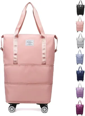 Klarson Expandable Bag with Wheels,Scratch Expandable Travel Duffle Bag with Wheels,Foldable Suitcase Without Handle(Pink)