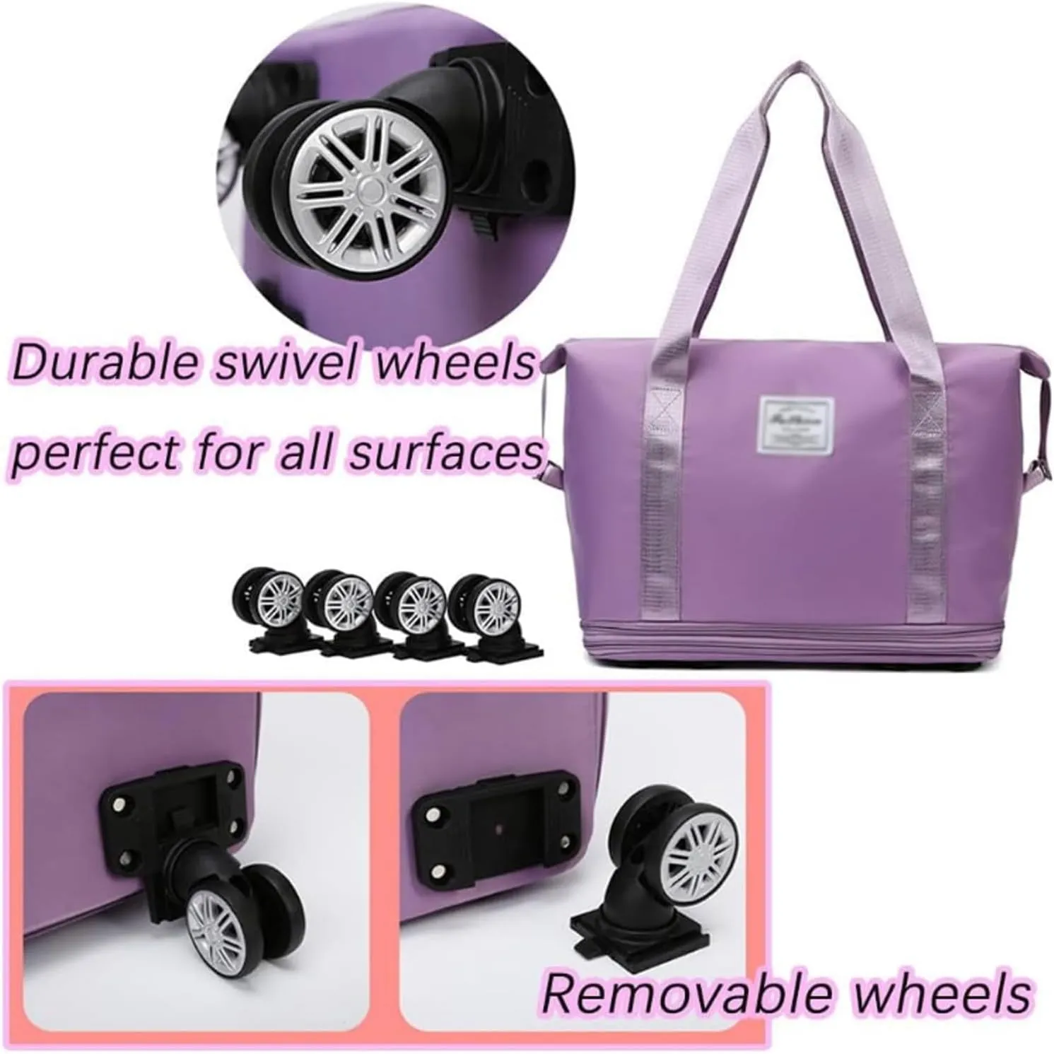 Klarson Expandable Travel Bag with Wheels, Foldable Suitcase Without Handle, Scratch-Resistant, Blue