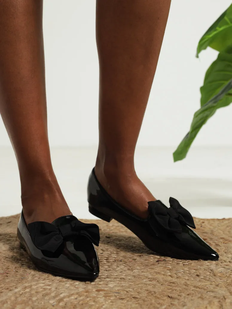Koh Pump Loafer Cut With Twill Bow - Black