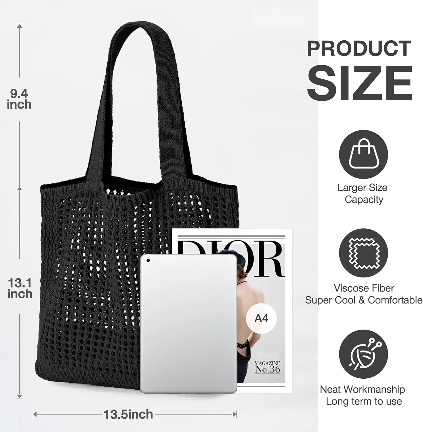 KPX Crochet Tote, Mesh Knitted Shoulder Bag - Large Aesthetic Hobo for Women - Summer