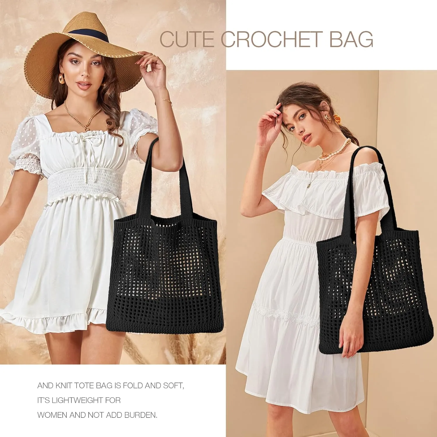 KPX Crochet Tote, Mesh Knitted Shoulder Bag - Large Aesthetic Hobo for Women - Summer