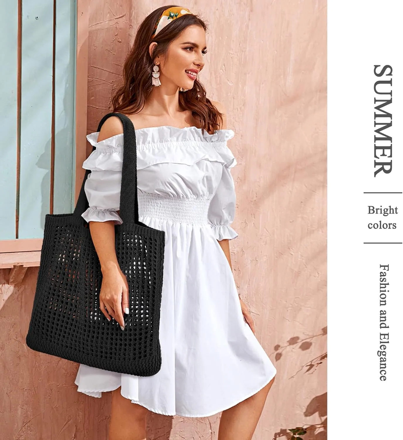 KPX Crochet Tote, Mesh Knitted Shoulder Bag - Large Aesthetic Hobo for Women - Summer