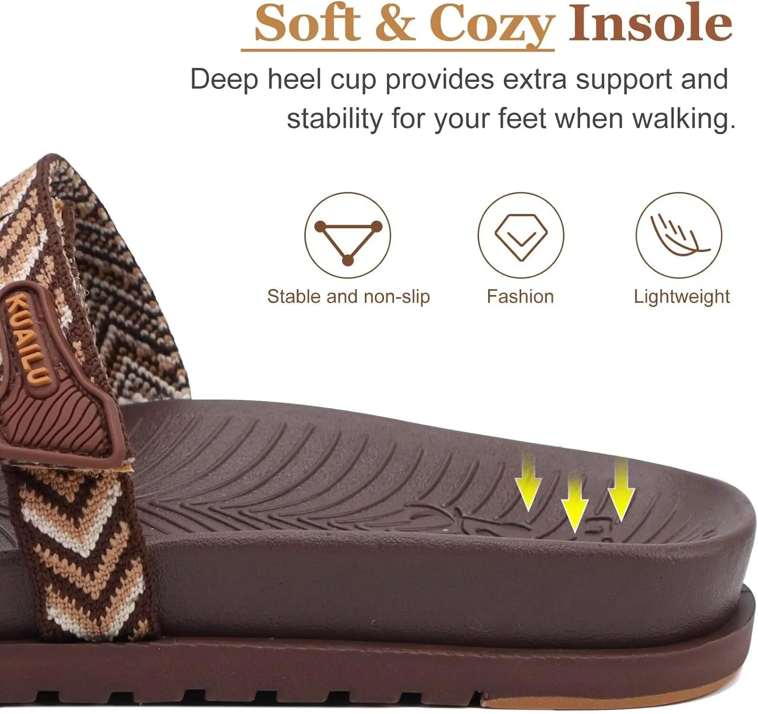 KuaiLu Womens Slides Sandals with Plantar Fasciitis Arch Support Fashion Comfort Adjustable Flat Sandals Ladies Lightweight Orthotic Slip on Sandals