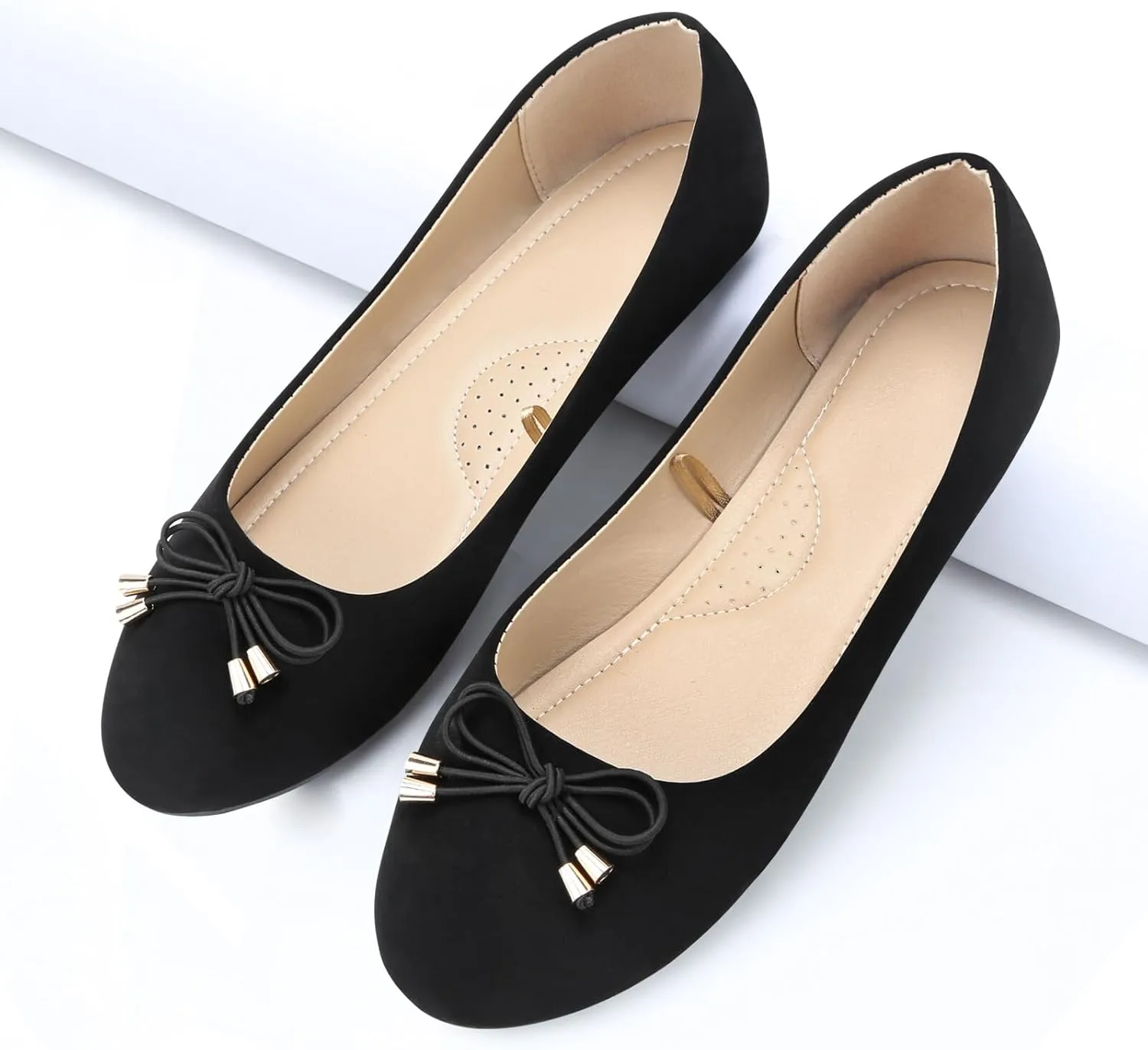 KUNWFNIX Women's Ballet Flats Crystal Wedding Ballerina Shoes Pointed Toe Pearl Diamond Low Heel Comfortable Dressy Work Business Dance Flats